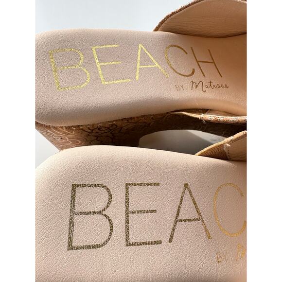 Matisse Terry Sandals Size 8M Platform Slide Open Toe Cork Gold Rose Beach - Picture 6 of 8